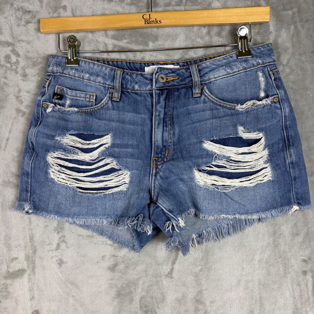 Kancan Denim Shorts Micro Distressed Size 9 28‎ Blue Raw Hem Summer Jean Shorts